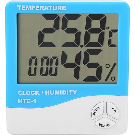 Thermomètre numérique HTC-1 ANENG, hygromètre LCD intérieur, mesure température et humidité avec horloge, bleu (1/5)