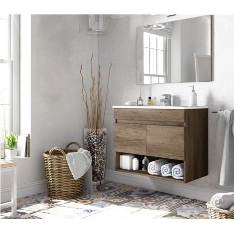 Bagno Italia Mobile bagno sospeso 80 cm colore nordik solo base con specchio - lavabo escluso (1/3)