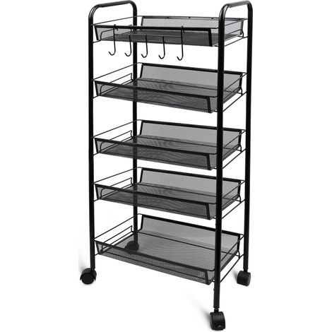 Aufbewahrungswagen, Home Organizer, 5 Lagen, 104 x 46 x 27 cm, Schwarz, Material: Eisen (1/7)
