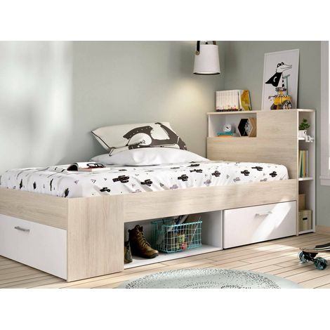 Dmora - Cama individual Adrielle, Sommier para dormitorio, Estructura de cama por habitación, Estructura del sostenedor del colchón, 218x99 h96 cm, Blanco (1/5)