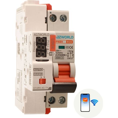 MCB Interruttore Magnetotermico WIFI Con Riarmo Automatico, Curva B 1P+N 2M 6000A AC 230V PN8H, Disponibile 6A 10A 16A 20A 25A 32A (B16A) (1/3)