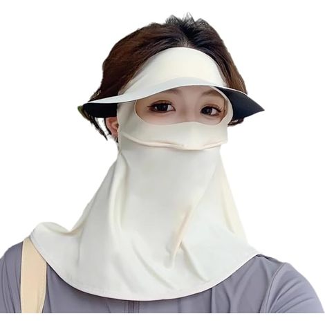 Masque de Protection solaire blanc, visage complet en soie glacée, Anti-UV, pare-soleil respirant pour cyclisme (1/3)