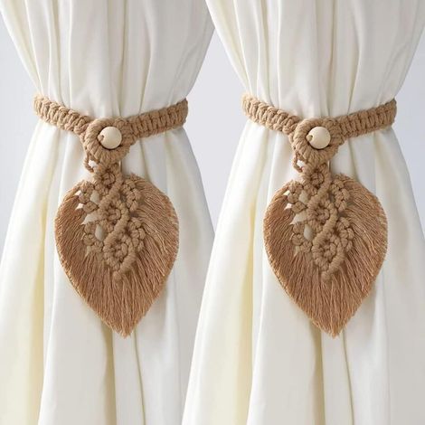 2 porte-curtains en tissu artisanal – des porte-curtains de style ferme fabriqués à la main avec du coton tressé.