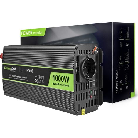Green Cell INV09 adaptador e inversor de corriente Auto 1000 W Negro