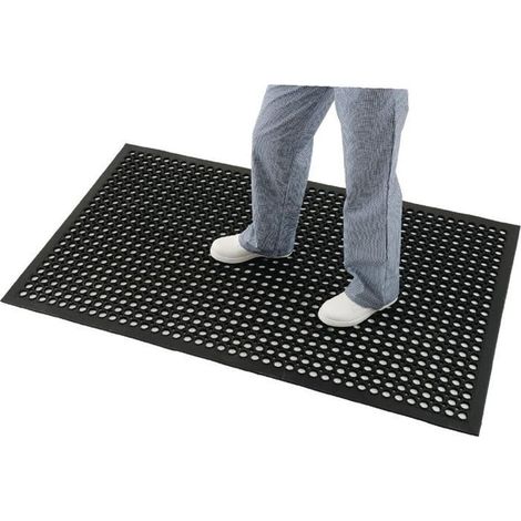 Tapis en caoutchouc antidérapant et antifatigue noir - 1500 x 900 x 12 mm - JANTEX (1/3)