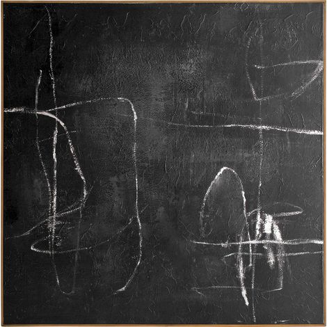 Tableau abstrait sur toile au relief graphique - noir, blanc et bois brun (1/5)