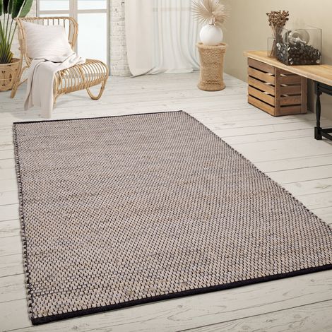 Paco Home Tappeto Salotto Pelo Corto Fatto A Mano Motivo Mélange Boho Fibra Naturale Juta Antracite, 300x400 cm