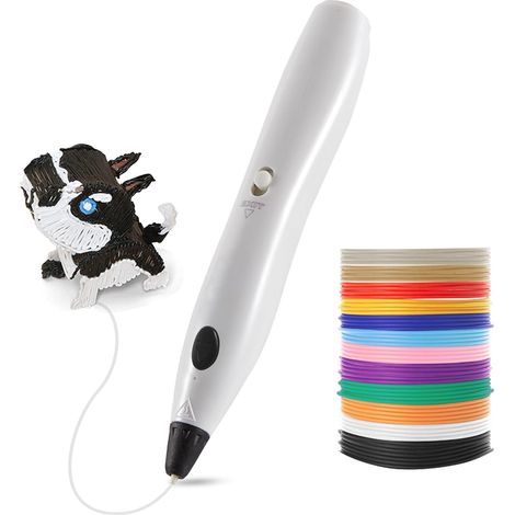 RPC200B Ensemble de stylo 3D (version bouton) avec 12 couleurs de filament PLA, protection pour les doigts, gabarits de dessin, compatible avec le filament PLA, adapté pour le bricolage (1/5)