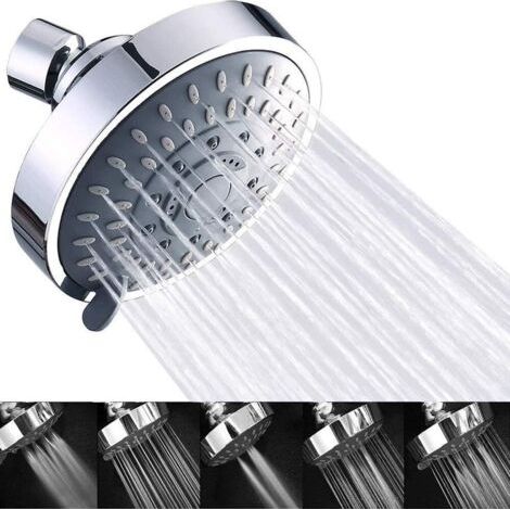 Pomme de Douche Fixe Haute Pression, Pommeau Douche Pluie à Économie d'eau Ajustable 5 Réglages pour Salle de Bain SPA Détente, Chromé Poli, Anti-cal (1/5)