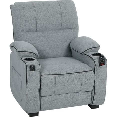 Electric Massage Recliner Armchair Vibration, Heat, Whisper-Quiet Motor, Memory Function, Velvet Power Reclining Chair Spring Pack, USB Port, Footrest, Side Pocket, Cup Holders, Grey (1/5)