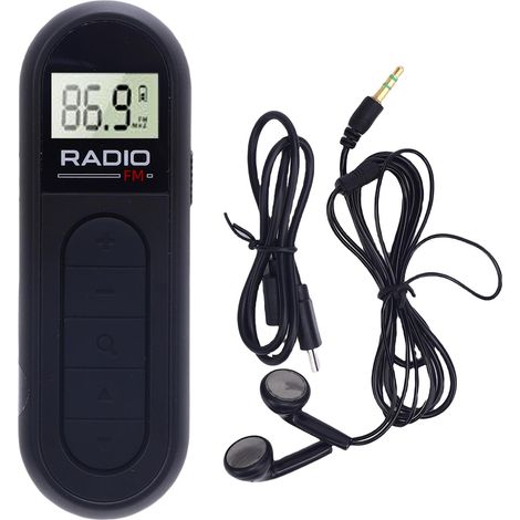 Radio FM Portable Rechargeable Écran LCD Tuning Numérique Compact avec Pince et Écouteurs pour Voyage Noir ABS 86g (1/5)