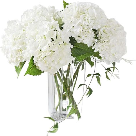 Hydrangea Artificielle - 21 Pouces - Tige Longue avec Fleur Réaliste en Latex - Blanc - Lot de 3 (1/4)