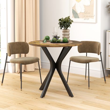 Tavolo da cucina per 2 persone, rotondo, struttura in acciaio verniciato a polvere, Ø78 cm, marrone rustico