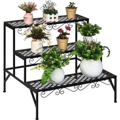 3 Tier Steel Plant Stand Ladder Flower Pot Storage Rack Plant Display Organizer (1/5)