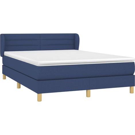 vidaXL Sommier à lattes de lit avec matelas Bleu 140x190 cm Tissu (1/5)