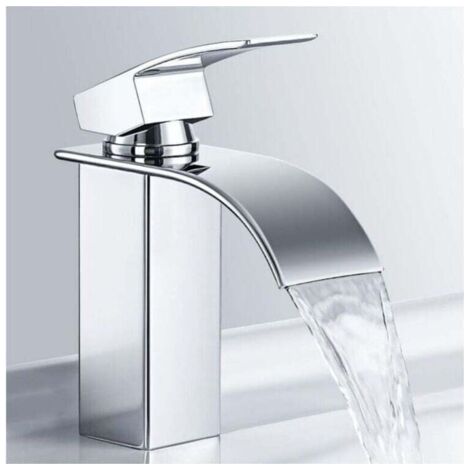 Robinet mitigeur de lavabo cascade, robinet de salle de bains en acier inoxydable, mitigeur de lavabo chromé, Design élégant (1/5)