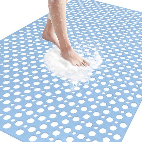 Tapis de douche antidérapant - 80 x 120 cm - En TPE souple - Antidérapant - Avec ventouses - Extra long - Sans BPA - Grand tapis de douche antidérapant à séchage rapide grand bleu, 80 x 120 cm (1/5)