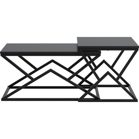Table basse moderne géométrique noire – plateau en bois avec structure métallique robuste – table cocktail et table d'appoint style industriel pour le salon (1/5)