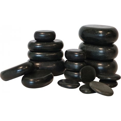 Lot de 20 pierres chaudes pour massage en basalte naturel poli + Sac de rangement - Vivezen (1/5)