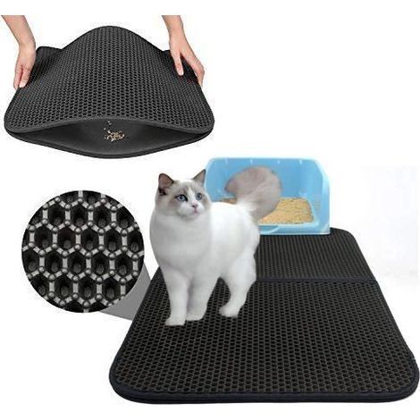1 tapis de litière pour chat 70x55 cm, étanche et à nid d'abeille, double couche, facile à nettoyer, idéal pour sols d'intérieur (1/4)