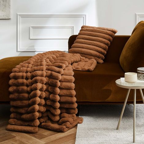 Plaid fourrure chaud camel 180x220 Boudoir (1/2)