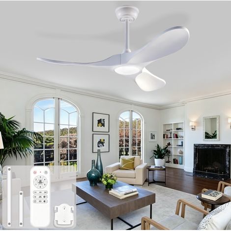 Ventilateur de plafond 107 cm en bois blanc, moderne, 6 vitesses pour chambre FloraGrace (1/5)