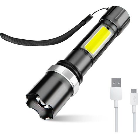 Lampara De Mano LED - 500 Lm - 3 Modos Incluido Estroboscópico - Impermeable IPX5 - Enfoque Rotativo - Aleación De Aluminio - Negro - 140 Mm - 1 Unidad (1/5)