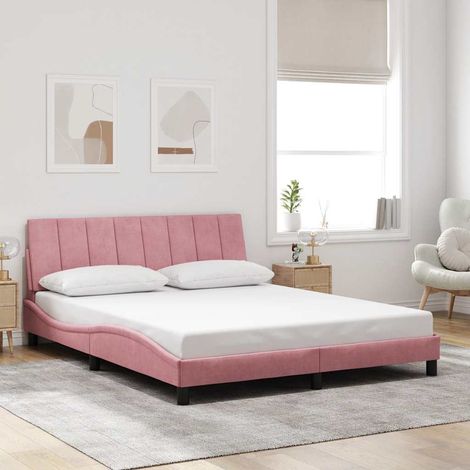 Cadre de lit sans matelas Hanko rose 160x200 cm velours (1/5)