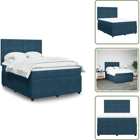 Sommier à lattes de lit et matelas Bleu foncé 140x190cm Velours - Sommier À Lattes De Lit - Sommiers À Lattes De Lit - Lit - Meuble De Chambre À Coucher (1/5)