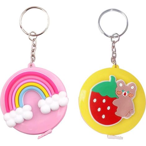 Lot de 2 rubans à mesurer rétractables arc-en-ciel + ours fraise avec anneau porte-clés (1/5)