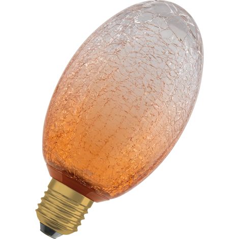 OSRAM Lampe LED  DECOR FLAT en verre craquelé, longue Ø90 mm, orange, E27, 3,5 W, 300 lm, 2 700 K, blanc chaud, IP20, look vintage
