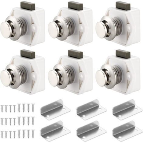 6 PCS Bouton Poussoir Loquet, Serrure Tiroir et Verrou Porte Placard, Loquet de Verrouillage de Porte Sans clé pour Camping-car, Yachts, Bateau, Caravane (1/4)