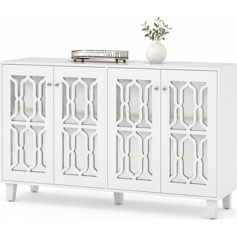 Buffet miroir blanc 4 portes avec poignées cristal, étagère intérieure mobile et style luxe pour salon et salle à manger 160 x 84 cm - CHICFURN (1/5)