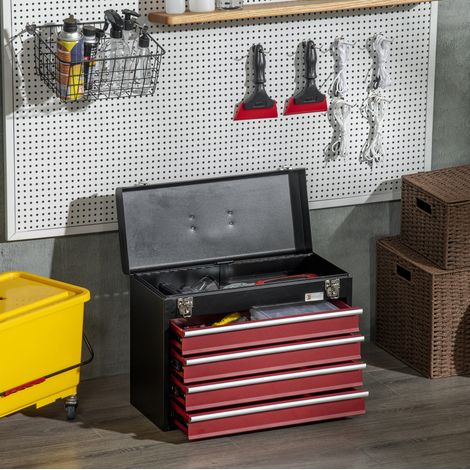 CHICFURN Caja de herramientas 51 x 22 x 39,5 cm de acero negro y rojo, 4 cajones, con cierre (1/5)