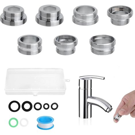 7 Mousseur Robinet Adaptateur, Adaptateur de Robinet Filetage Mâle, Connecteur Aérateur de Robinet en Métal, Adaptateur Robinet Cuisine pour Cuisine Robinet Adaptateur Purificateur d'Eau (M18-M22) (1/5)