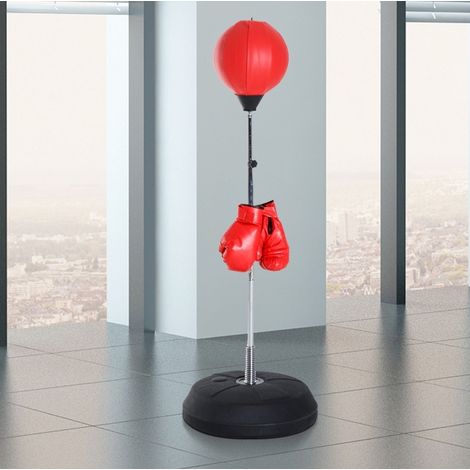Punching-ball sur pied réglable 126 à 144 cm avec gants et pompe, rouge HAVRYA (1/4)