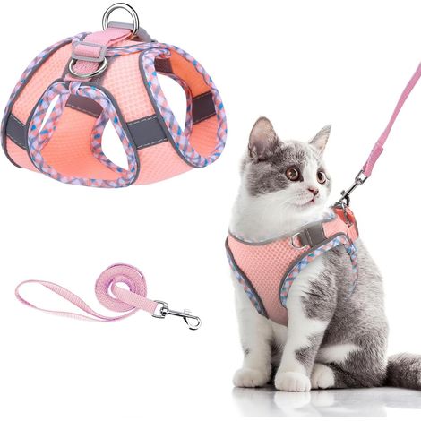 Rose-XXS Harnais Chat, Petit Chien Laisse Anti Évasion, Harnais Chaton Réglable, Chats Refléchissant Gilet Respirant, Laisse pour Chat, Harness Arnet