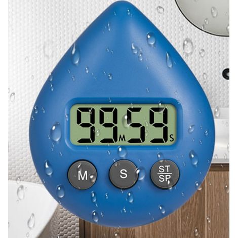 Minuteur numérique pour douche et cuisine, étanche, compte à rebours, fixation par ventouse, finition bleue.-AquaForge (1/5)