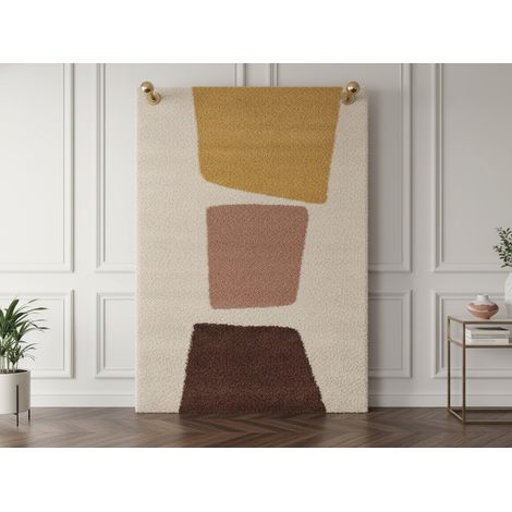 BOBOCHIC - Tapis poils longs LEANDRE motif géométrique 200x290 Jaune (1/5)