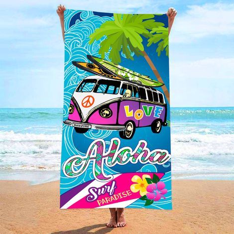 Serviette de plage, serviette de plage en fibres ultra-fines et absorbantes, serviette imprimée, tapis de plage (1/4)
