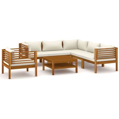 Mobili da giardino mobili da esterno Set di mobili da 7 pezzi con cuscino color crema in legno massello di acacia 020017058