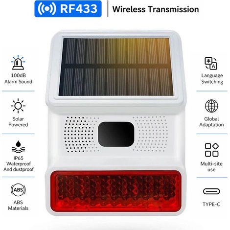 Tuya Sirena Solare Wireless RF433 MHz con Flash LED e Sensore PIR (1/5)