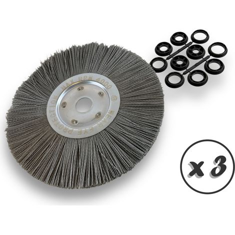 Lot de 3 brosses circulaires NYLON Abrasif Ø 300 mm Epaisseur 1 rang Carbure de silicium Grain 120 Alésage 32 mm + réducteur bague 25/22/20/16/12 mm Touret ponceuse Kibros 211301KR120x3 (1/5)