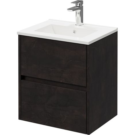 Montego Metallic Slate 500mm Wall Mounted Vanity Unit with 1 Tap Hole Minimalist Basin and 2 Drawers (1/5)
