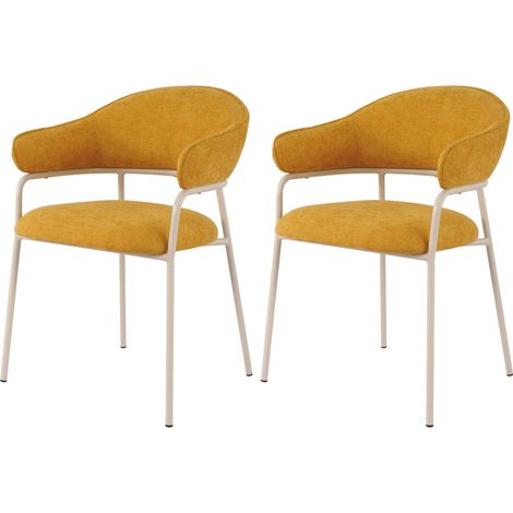 Sedie Rebecca Mobili Piesang 82,5x57x56,5 Tessuto Poliestere Acciaio Giallo Bianco Moderno SET 2 pezzi (1/5)