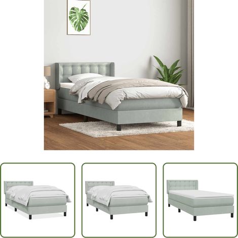 vidaXL Samt - Boxspringbett mit Matratze Hellgrau 80x210 cm Samt (1/5)