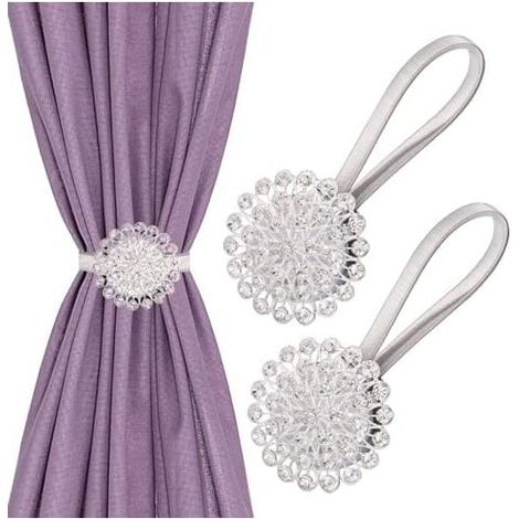 32cm Embrasses de Rideaux Magnétiques Cristal, 2PCS Boucles à Rideaux Magnétiques, Embrasses de Retenues avec Fil à Ressort, Pas (1/4)