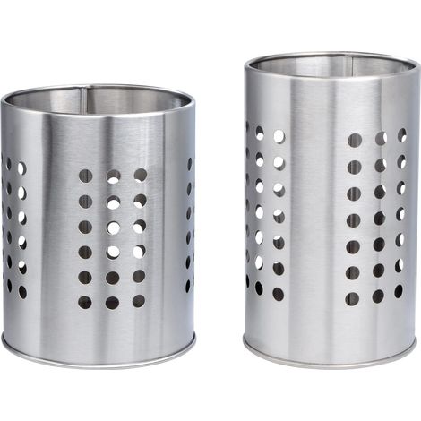 Égouttoir à Couverts, 2Pcs Porte-Ustensiles Rond en Acier Inoxydable, Boite de Rangement pour Ustensiles de Cuisine sur le Plan de Travail (Argent) (1/5)