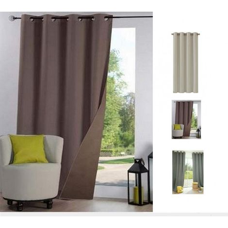 Rideau occultant, obscurcissant & isolant contre le froid, rideau doublé polaire 140x260 cm, thermique, coloris au choix - Taupe 70259/563. (1/4)