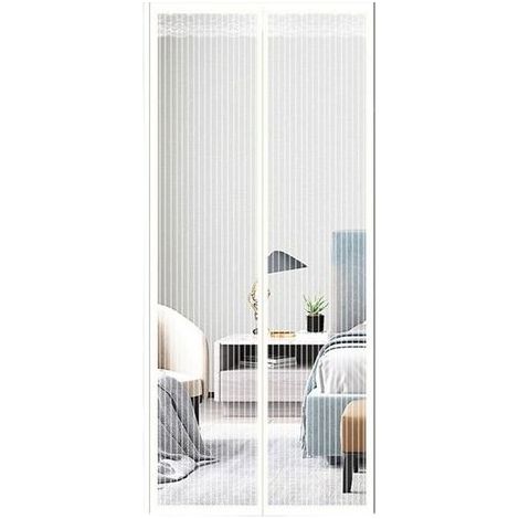 Magnetisches Moskitonetz für Türen, verschiedene Größen, 120 x 220 cm, magnetischer Vorhang, ideal für Balkontüren, Wohnzimmertüren und Terrassentüren, kein Bohren erforderlich, weiße Streifen (1/5)